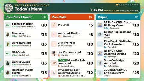 Category Columns style with flower, pre-roll and vape columns